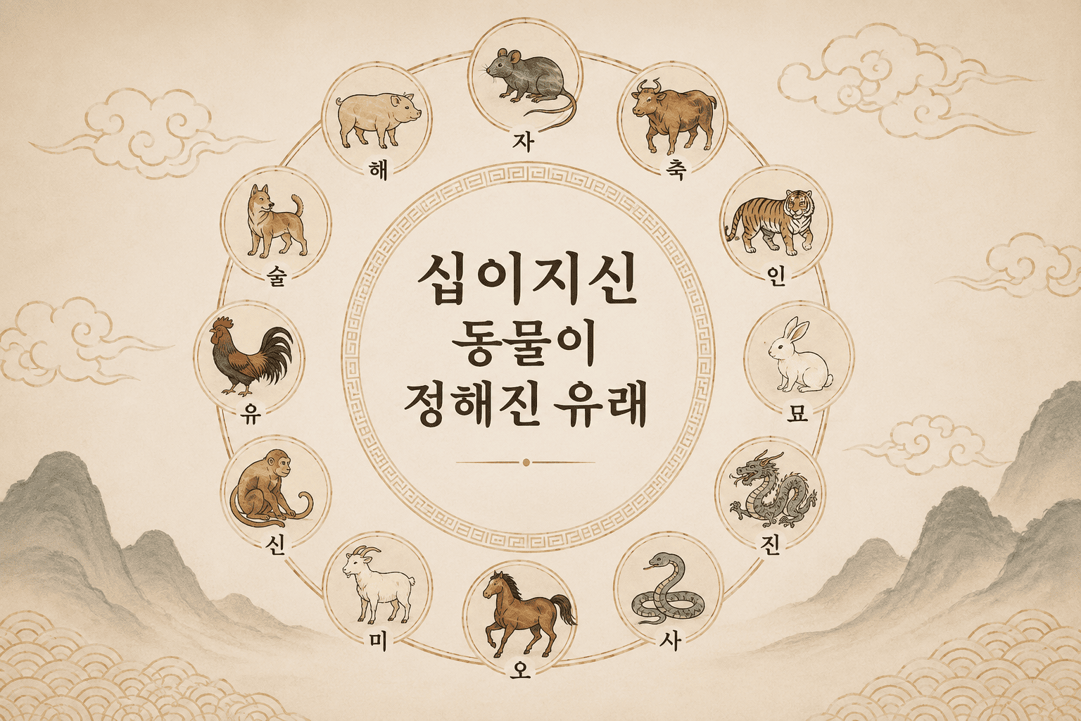 십이지신 동물 유래, 12지지 동물이 원형으로 배치된 그림