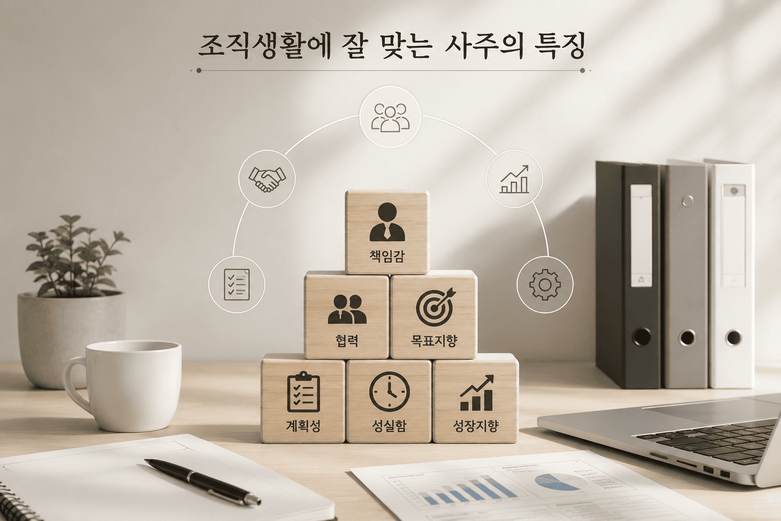조직생활 사주의 특징을 정리한 카드 이미지