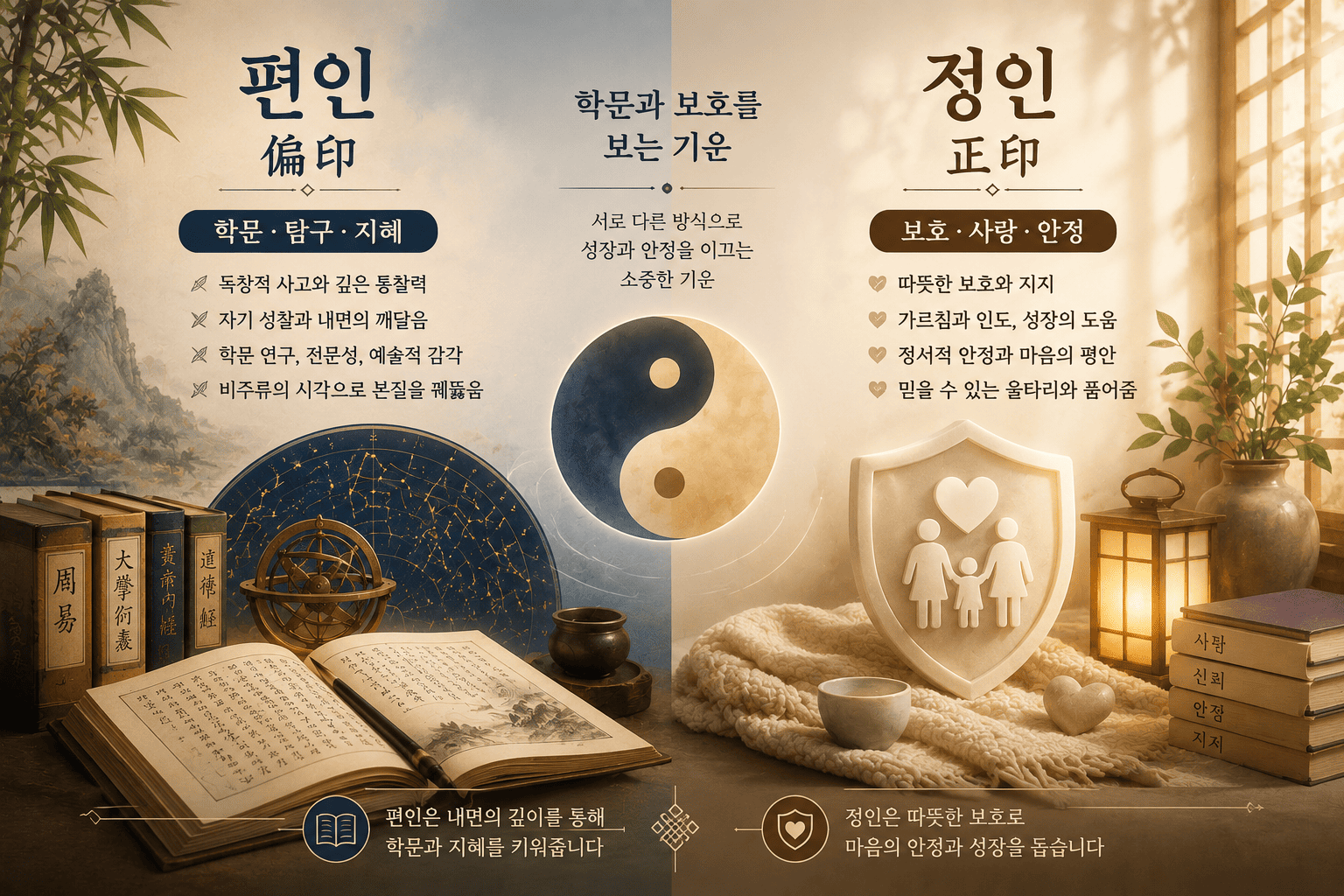 편인과 정인 차이 비교 - 학문과 보호를 보는 인성 기운